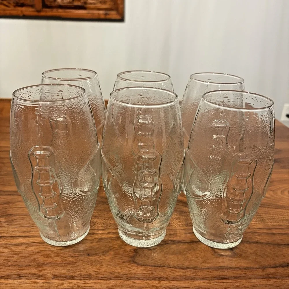 Set of 6 Libbey Football Shaped NFL Clear Beer Bar Glasses - Water Glass - 23oz